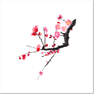 red plum flower Posters and Art